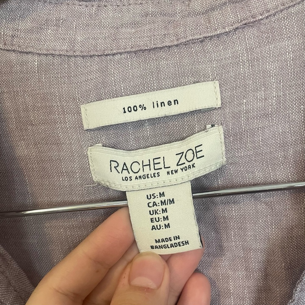 Rachel Zoe 100% Linen Light Purple Short Sleeve Button Up Shirt Blouse Sz Medium - Picture 5 of 6